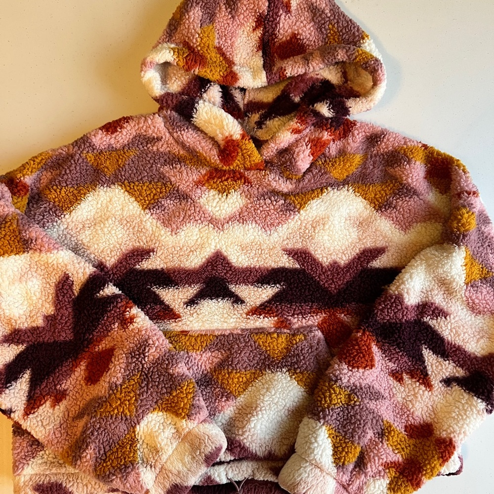 Aeropostale Womens Aztec Sherpa Patterned Fleece Hoodie Pullover Sweater